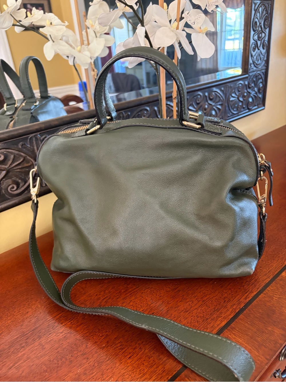 Kate Spade Southport Avenue Green Leather Satchel Crossbody - Picture 2 of 11